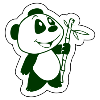 Happy Panda Holding Bamboo Sticker (Dark Green)